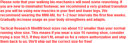 Tactical Research Minimil Boot Sizing